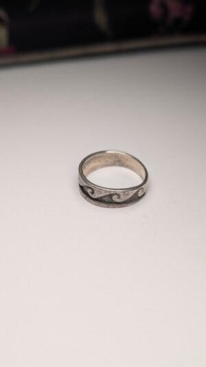 Vintage Sterling Silver Ocean Waves Band Ring | Size M 1/2 | 925 Silver