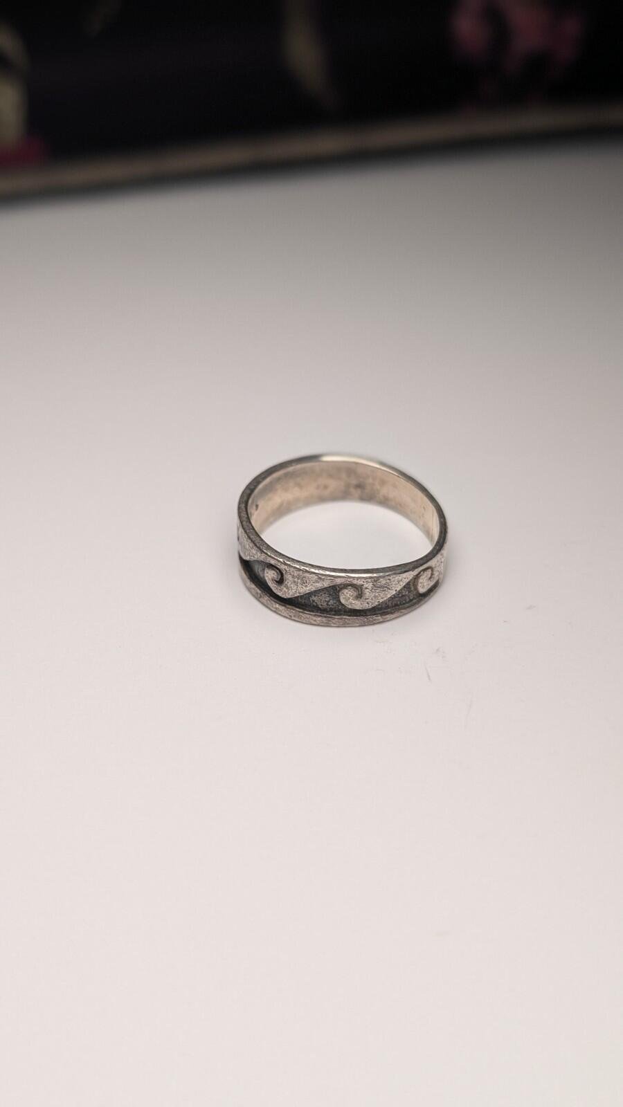 Vintage Sterling Silver Ocean Waves Band Ring | Size M 1/2 | 925 Silver