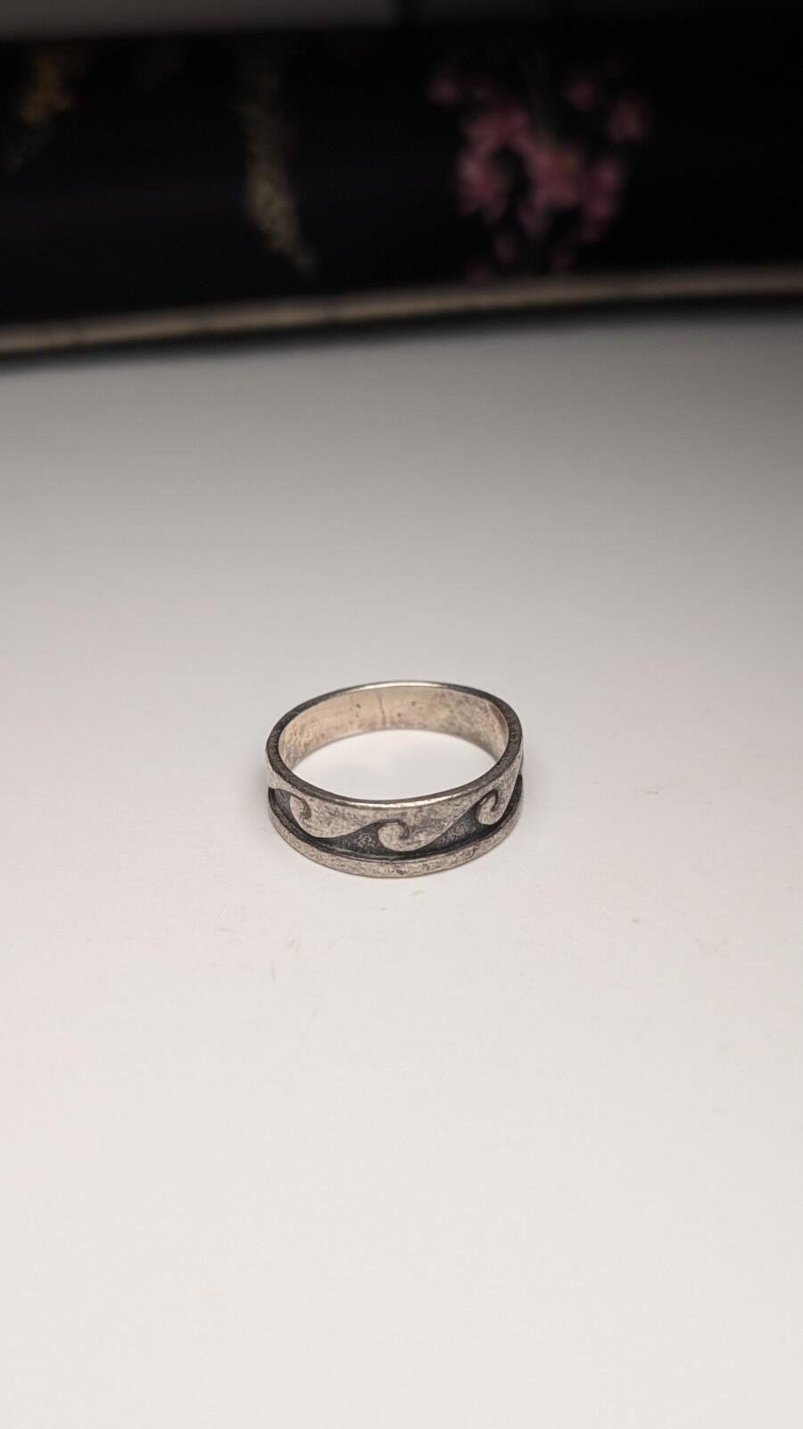 Vintage Sterling Silver Ocean Waves Band Ring | Size M 1/2 | 925 Silver - Image 2