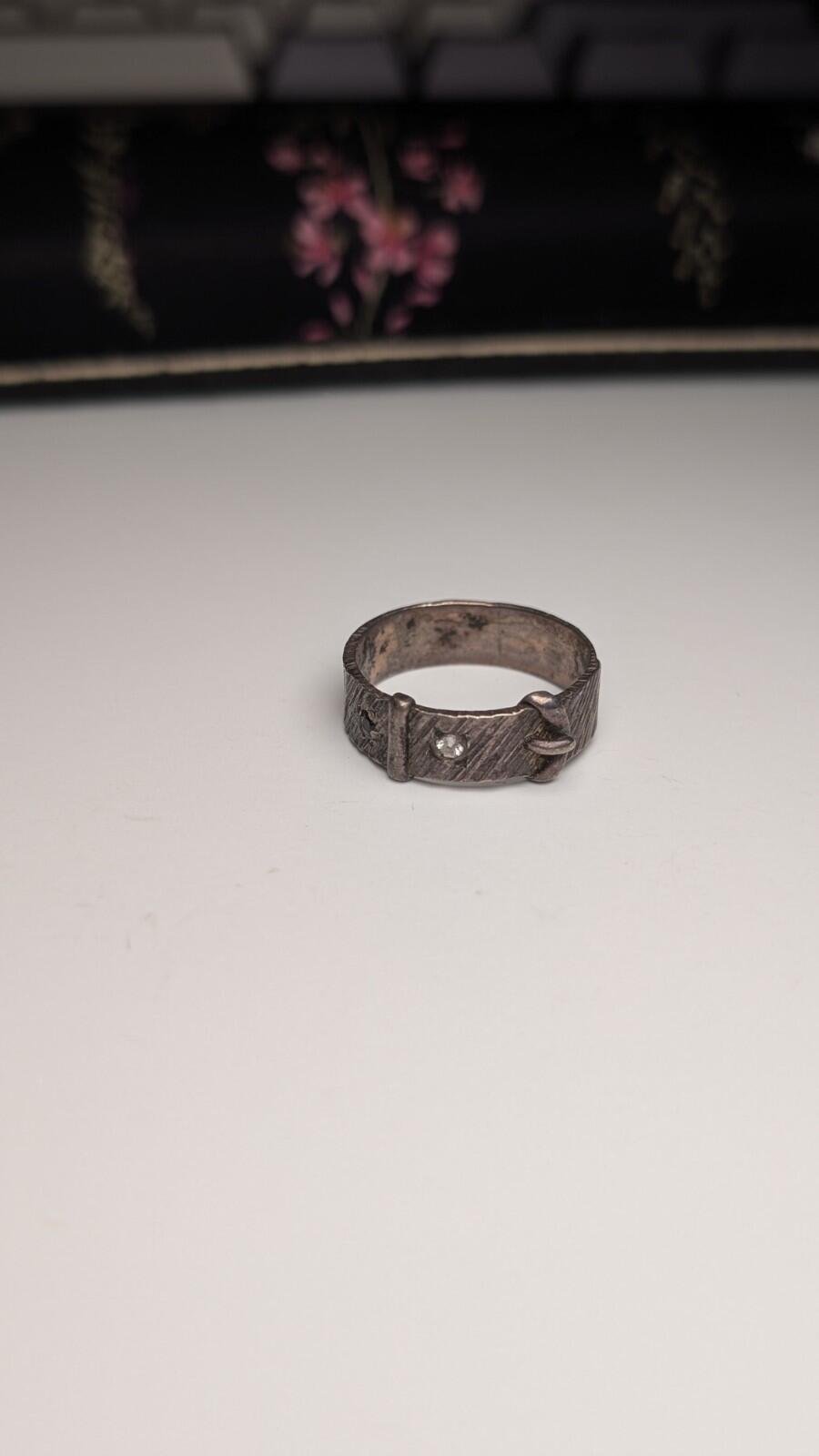 Vintage Sterling Silver Men's Gemstone Belt Buckle Ring | Size R 1/2 | 925