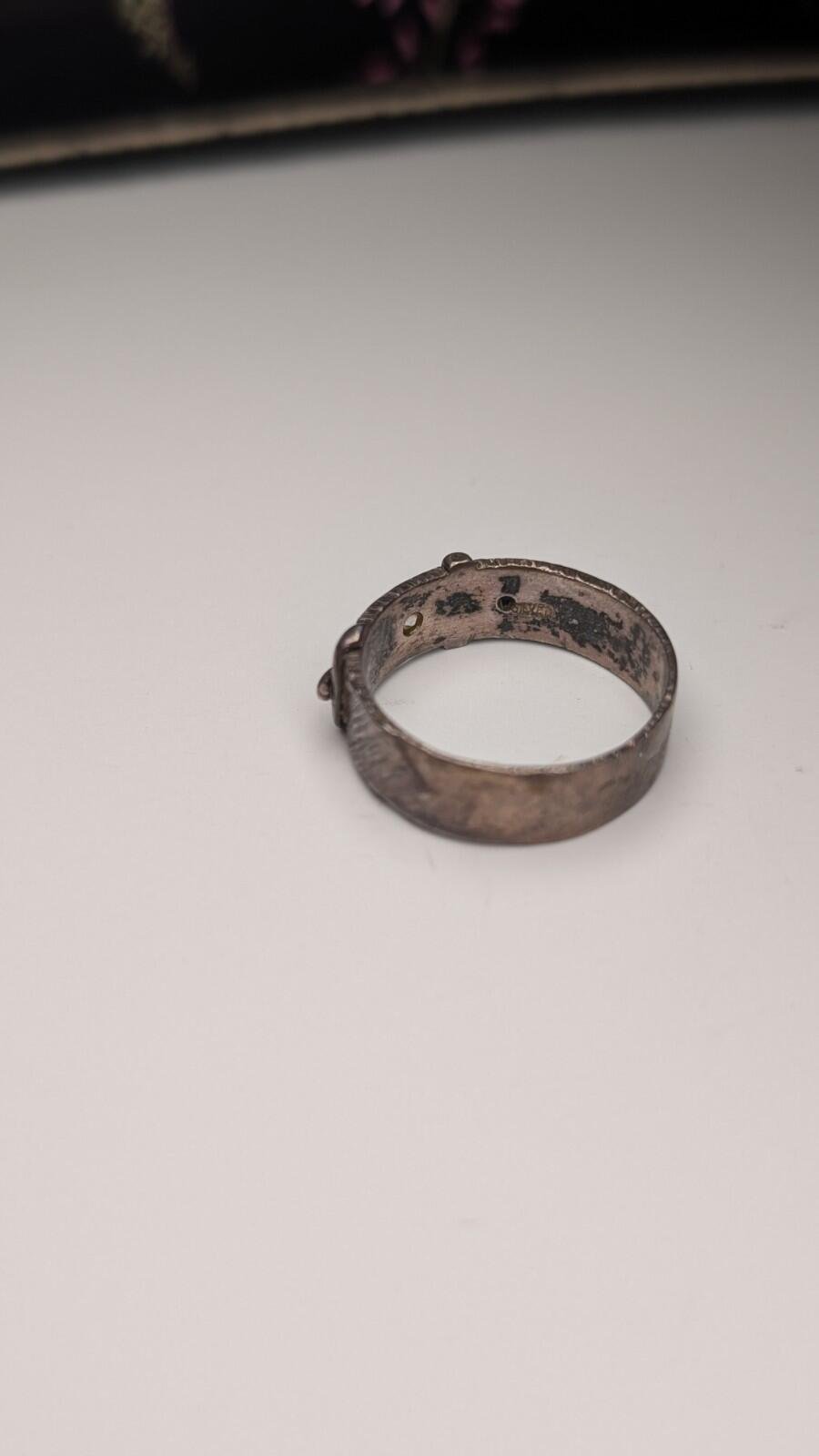 Vintage Sterling Silver Men's Gemstone Belt Buckle Ring | Size R 1/2 | 925 - Image 3