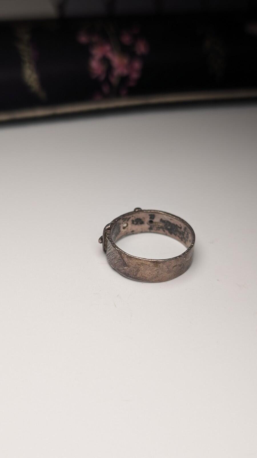 Vintage Sterling Silver Men's Gemstone Belt Buckle Ring | Size R 1/2 | 925 - Image 6