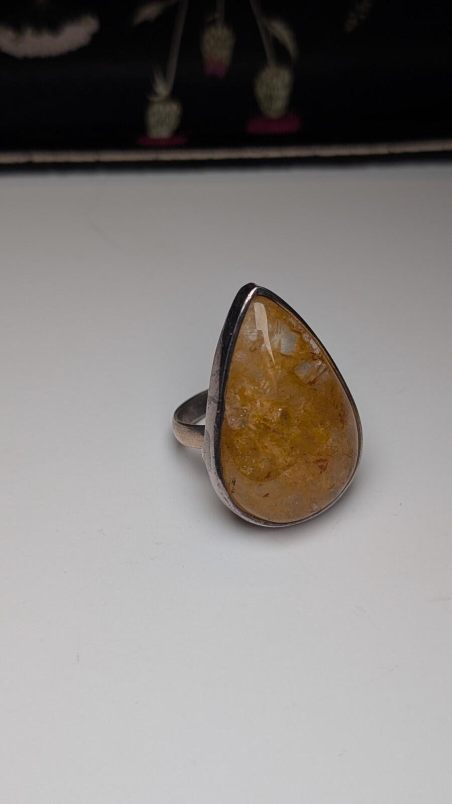 Vintage Sterling Silver Natural Yellow Jasper Ring | Size P | 925 Silver - Image 2