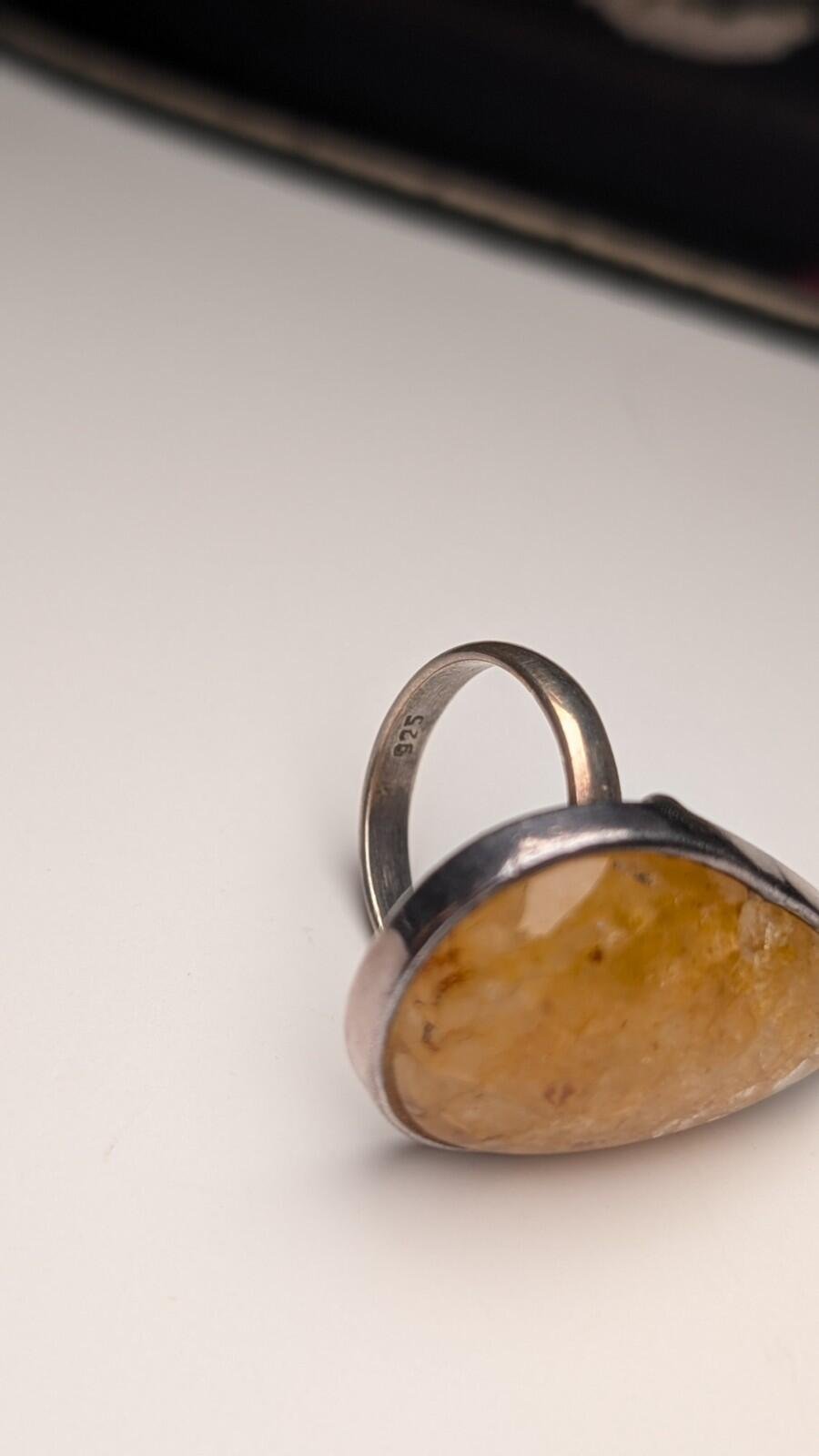 Vintage Sterling Silver Natural Yellow Jasper Ring | Size P | 925 Silver - Image 3