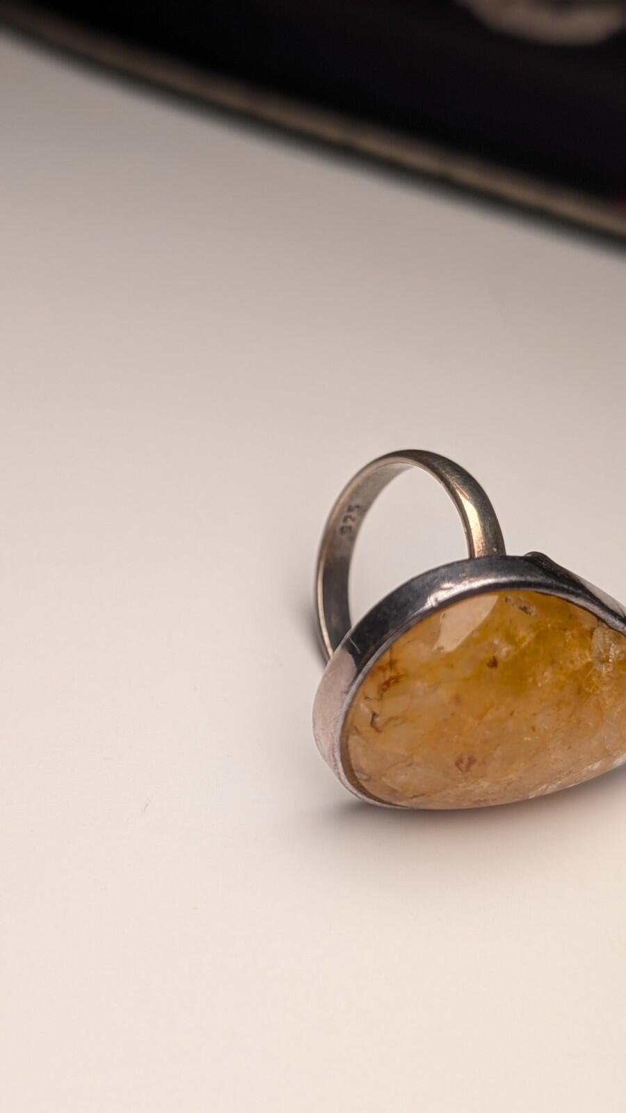 Vintage Sterling Silver Natural Yellow Jasper Ring | Size P | 925 Silver - Image 4