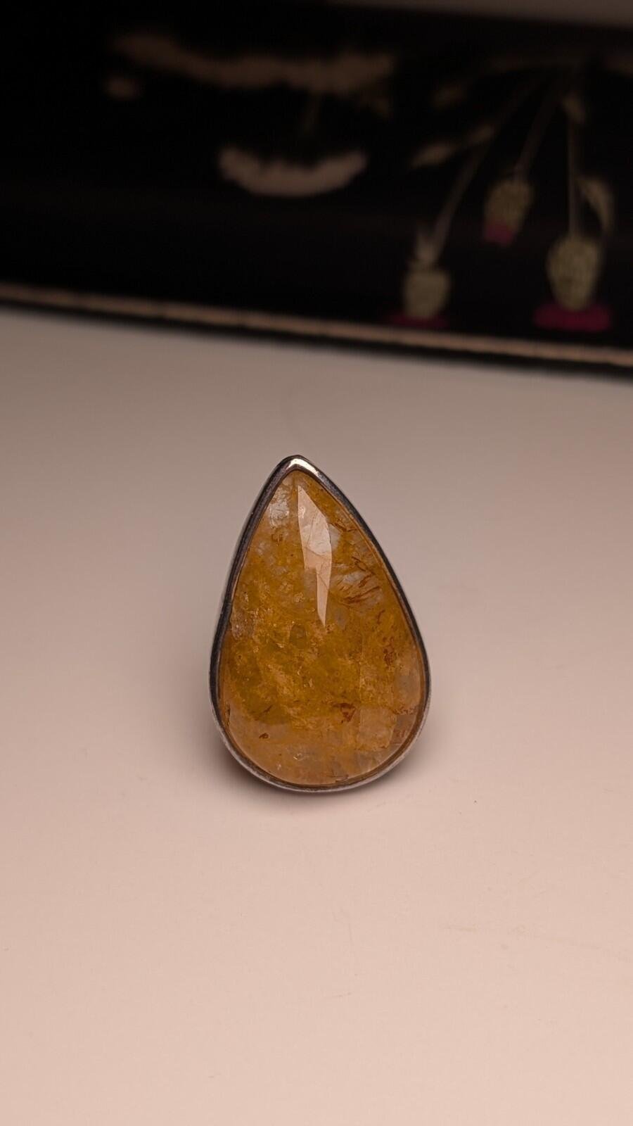 Vintage Sterling Silver Natural Yellow Jasper Ring | Size P | 925 Silver - Image 5