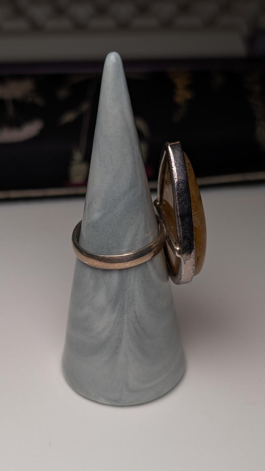 Vintage Sterling Silver Natural Yellow Jasper Ring | Size P | 925 Silver - Image 6