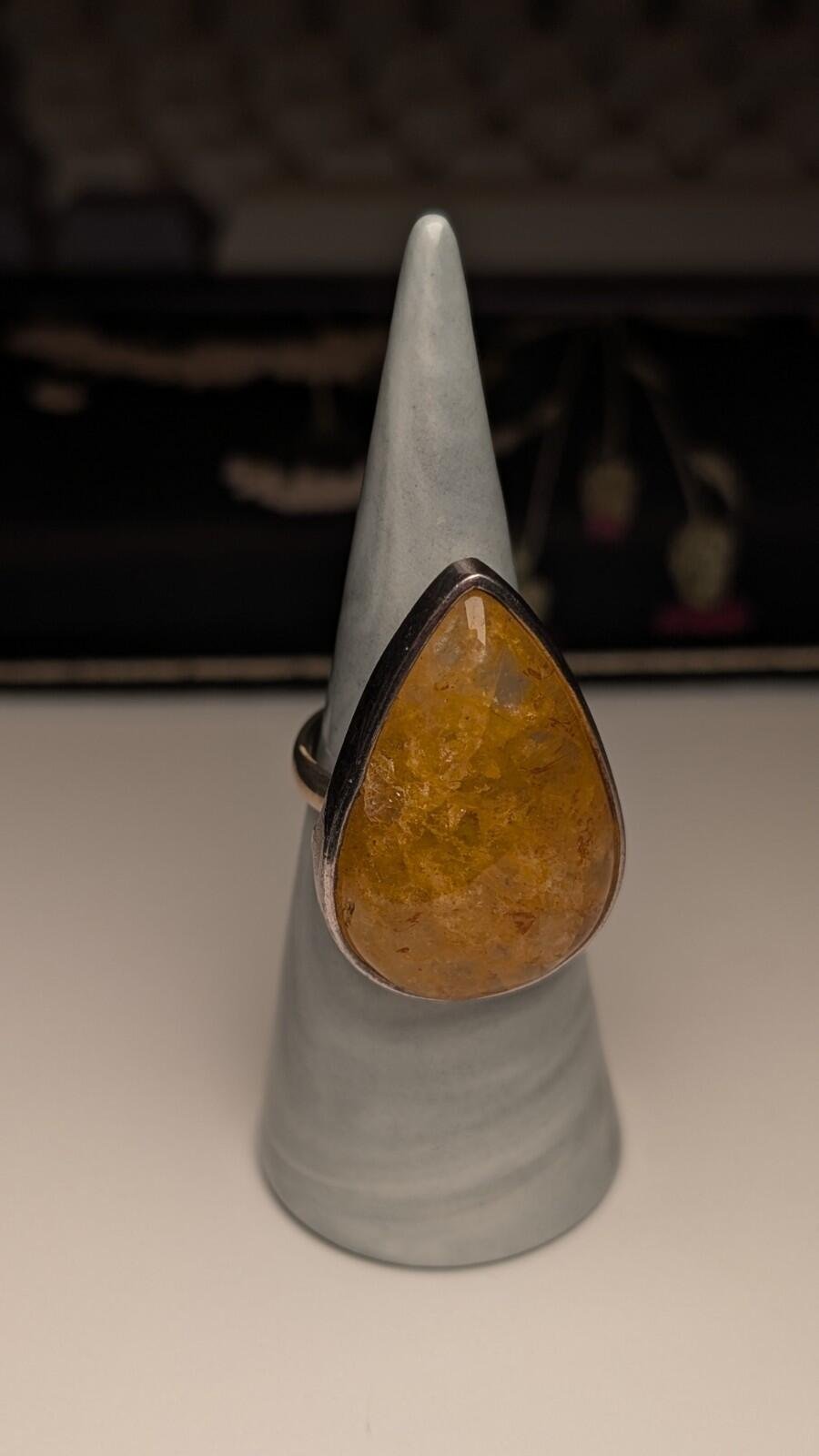 Vintage Sterling Silver Natural Yellow Jasper Ring | Size P | 925 Silver - Image 7