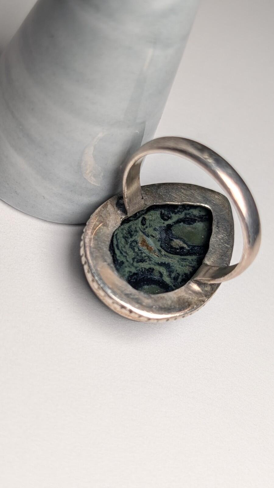 Vintage Sterling Silver Kambaba Green/Black Jasper Ring | Size T | 925 Silver - Image 8