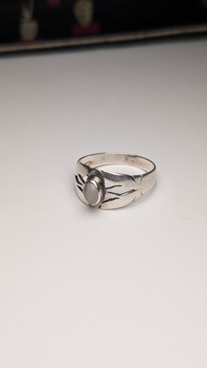 Vintage Sterling Silver White Chalcedony Ring | Size O | 925 Silver