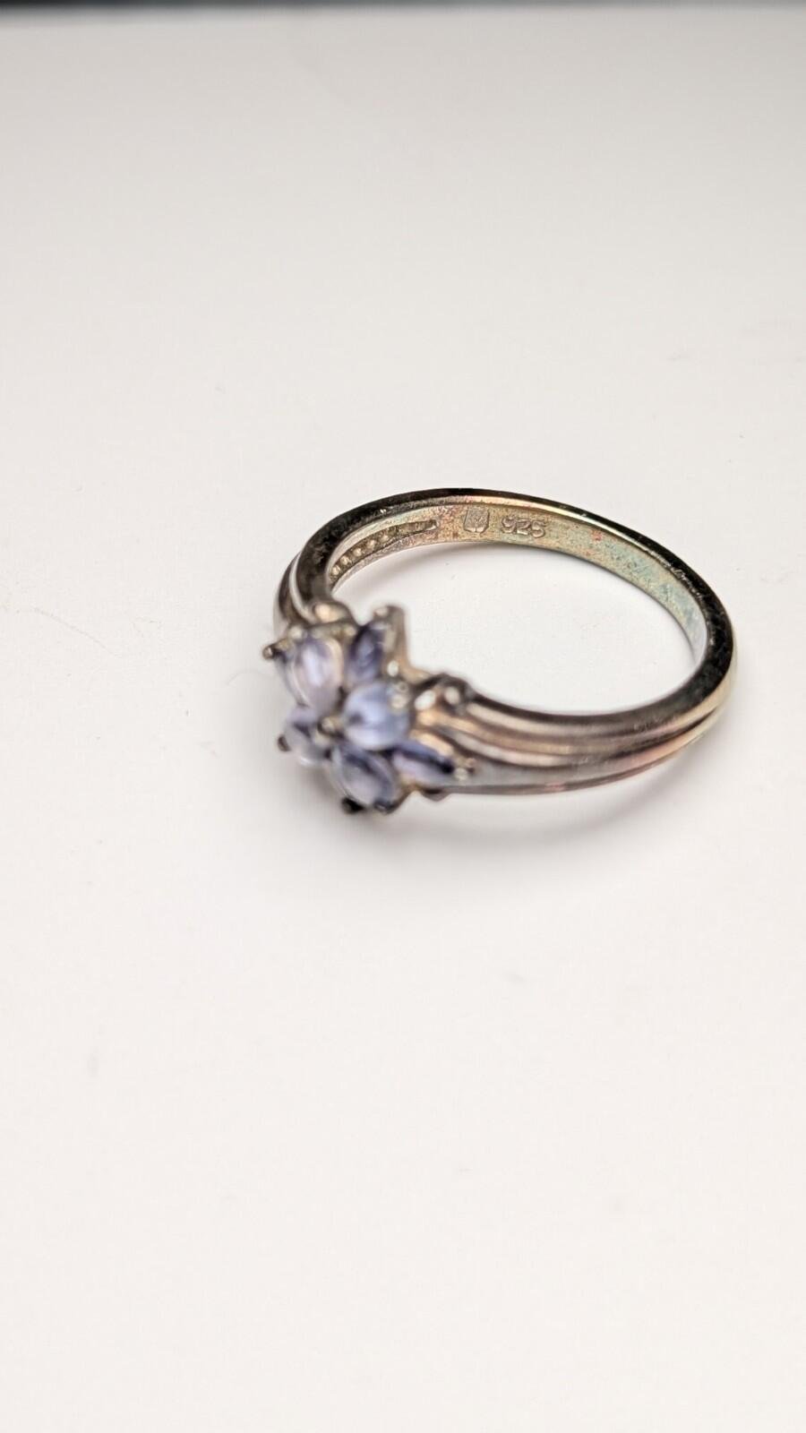 Vintage Sterling Silver Iolite Gemstone Flower Ring | Size R 1/2 | 925 Silver - Image 4