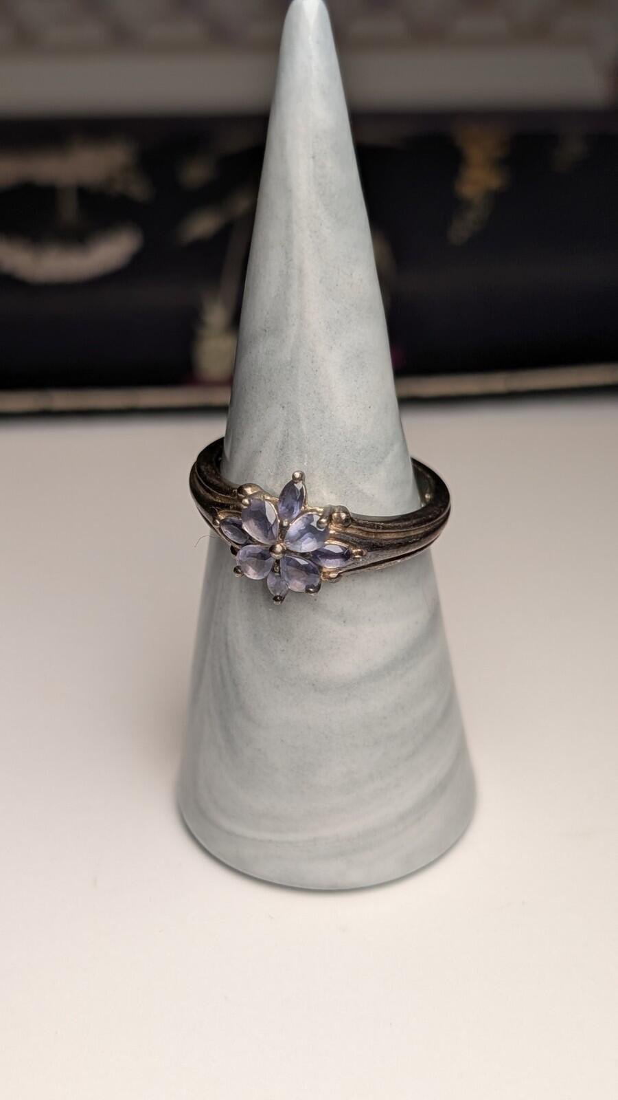 Vintage Sterling Silver Iolite Gemstone Flower Ring | Size R 1/2 | 925 Silver - Image 7