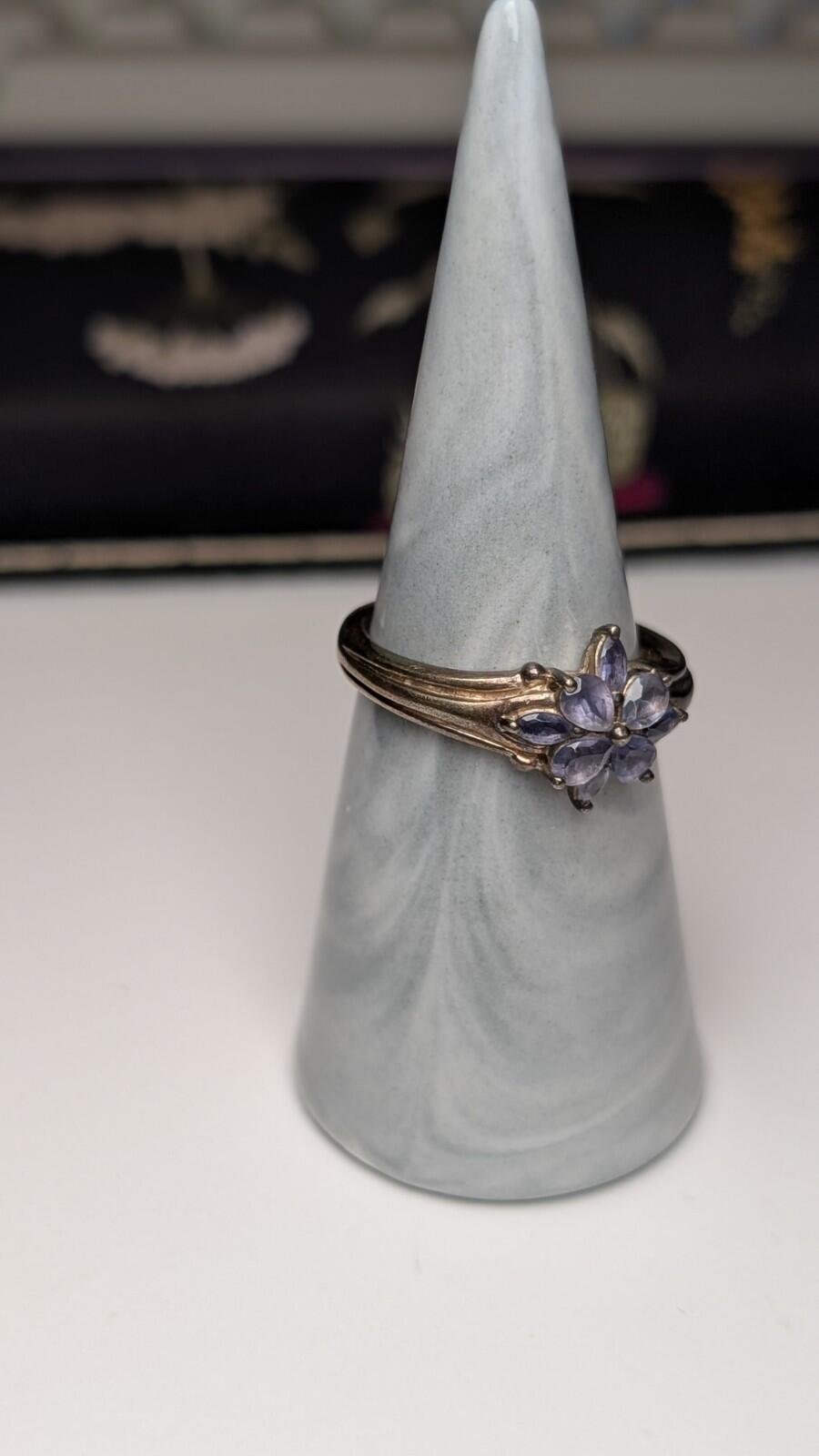 Vintage Sterling Silver Iolite Gemstone Flower Ring | Size R 1/2 | 925 Silver - Image 8