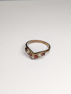 Vintage 9ct Plated Sterling Silver Garnet Wishbone Chevron Ring | Size L | 925