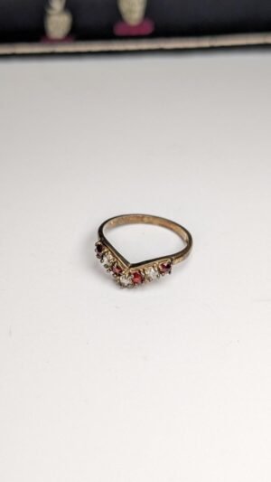 Vintage 9ct Plated Sterling Silver Garnet Wishbone Chevron Ring | Size L | 925