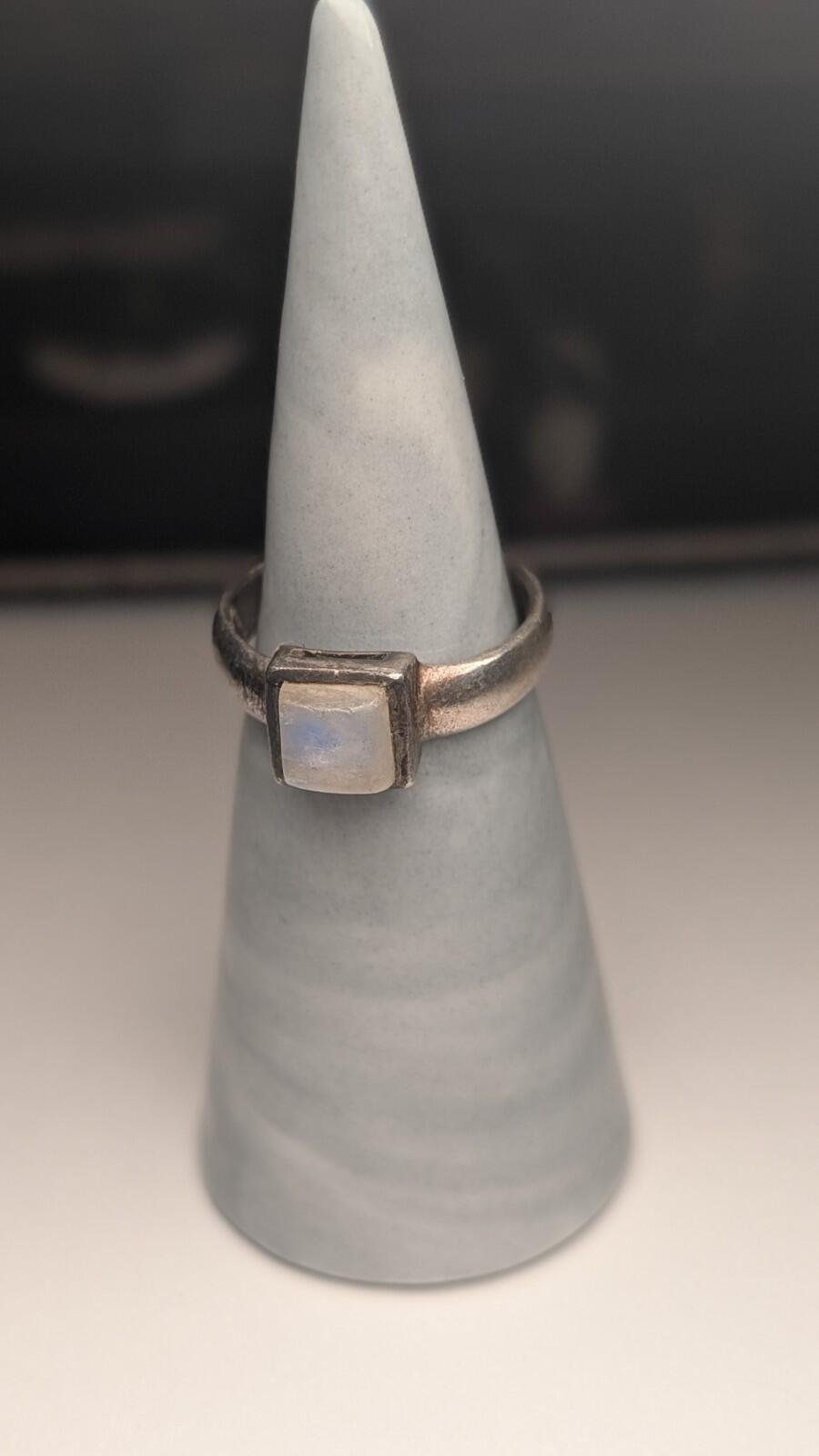 Vintage Sterling Silver Moonstone Band Ring | Size M 1/2 | 925 Silver