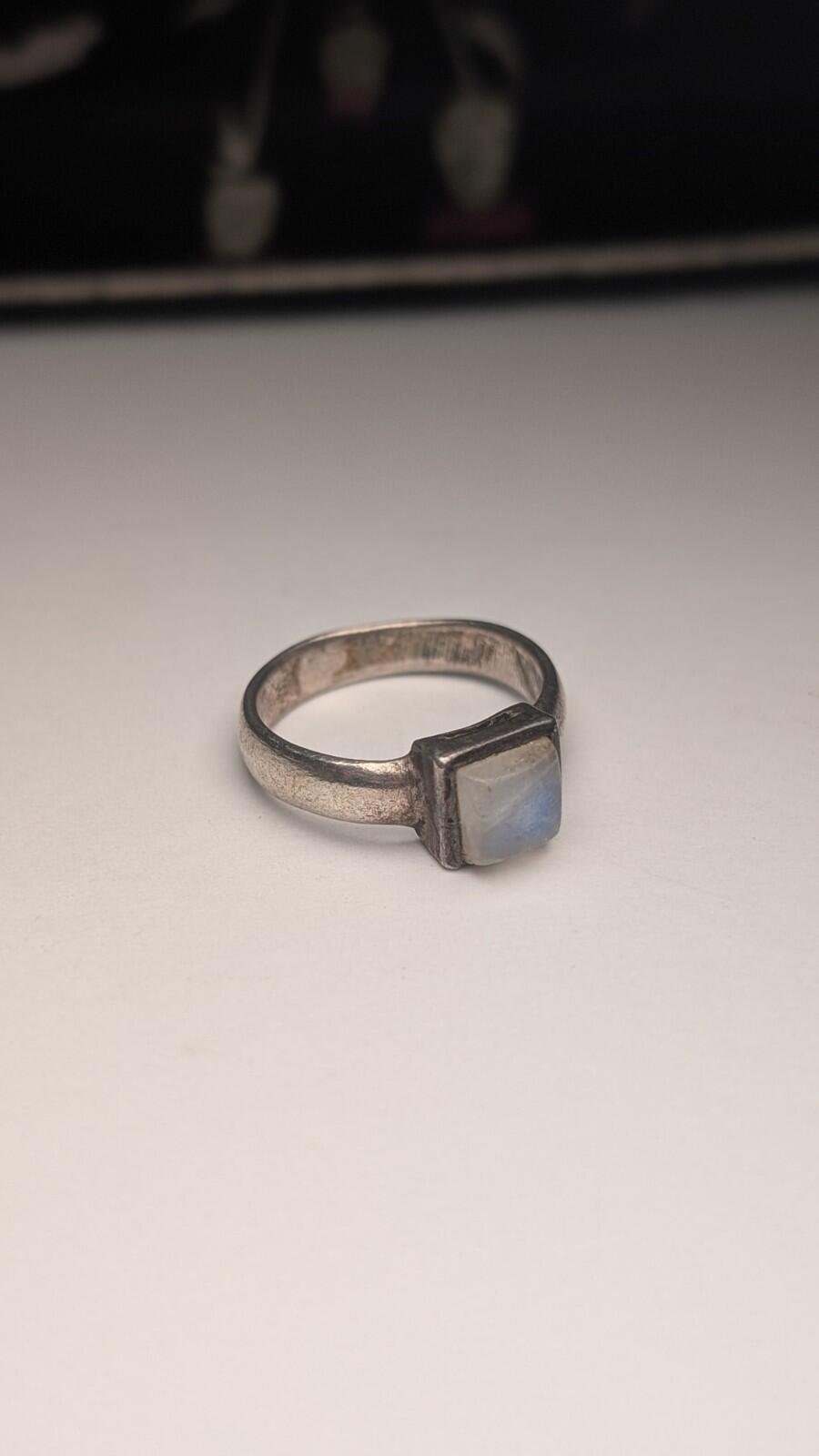 Vintage Sterling Silver Moonstone Band Ring | Size M 1/2 | 925 Silver - Image 3