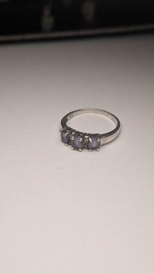 Vintage Sterling Silver Blue-Violet Iolite Three-Stone Ring | Size P | 925