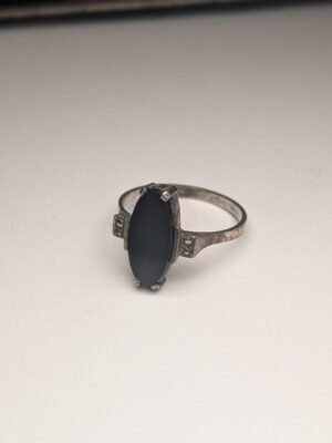 Vintage Sterling Silver Flat Face Oval Black Onyx Ring | Size Q 1/2 | 925