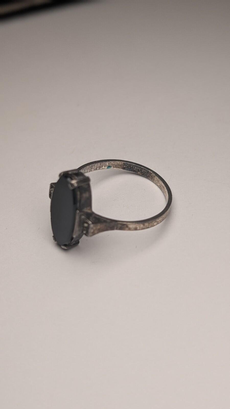 Vintage Sterling Silver Flat Face Oval Black Onyx Ring | Size Q 1/2 | 925 - Image 2