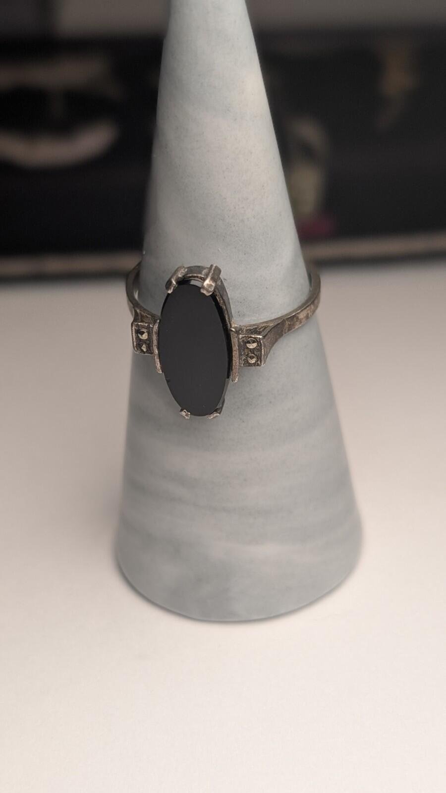 Vintage Sterling Silver Flat Face Oval Black Onyx Ring | Size Q 1/2 | 925 - Image 3