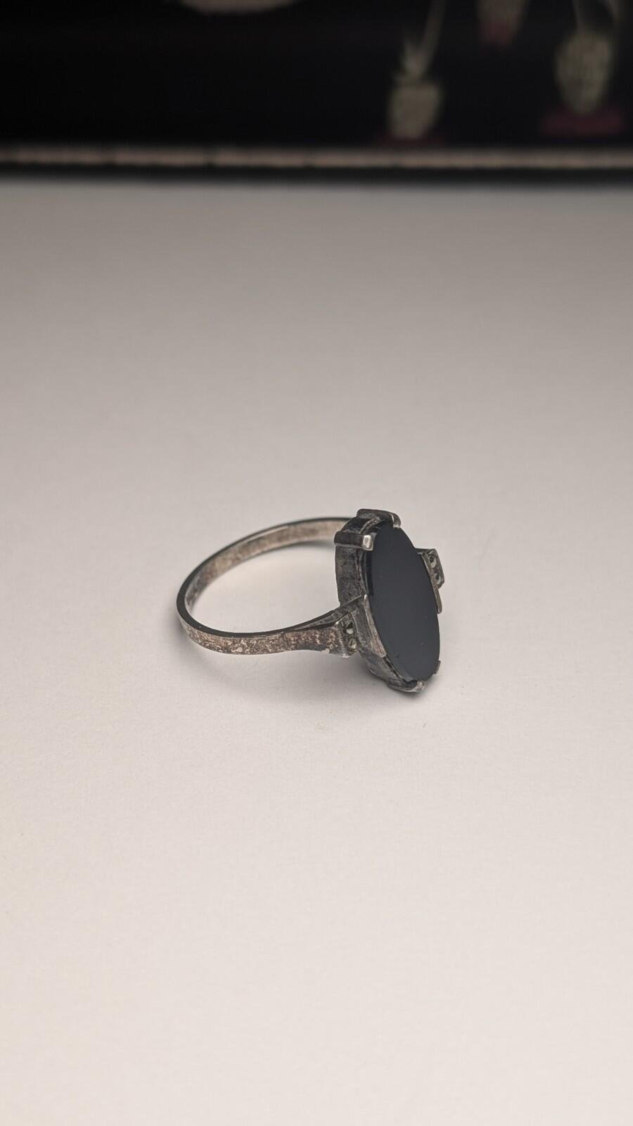 Vintage Sterling Silver Flat Face Oval Black Onyx Ring | Size Q 1/2 | 925 - Image 4