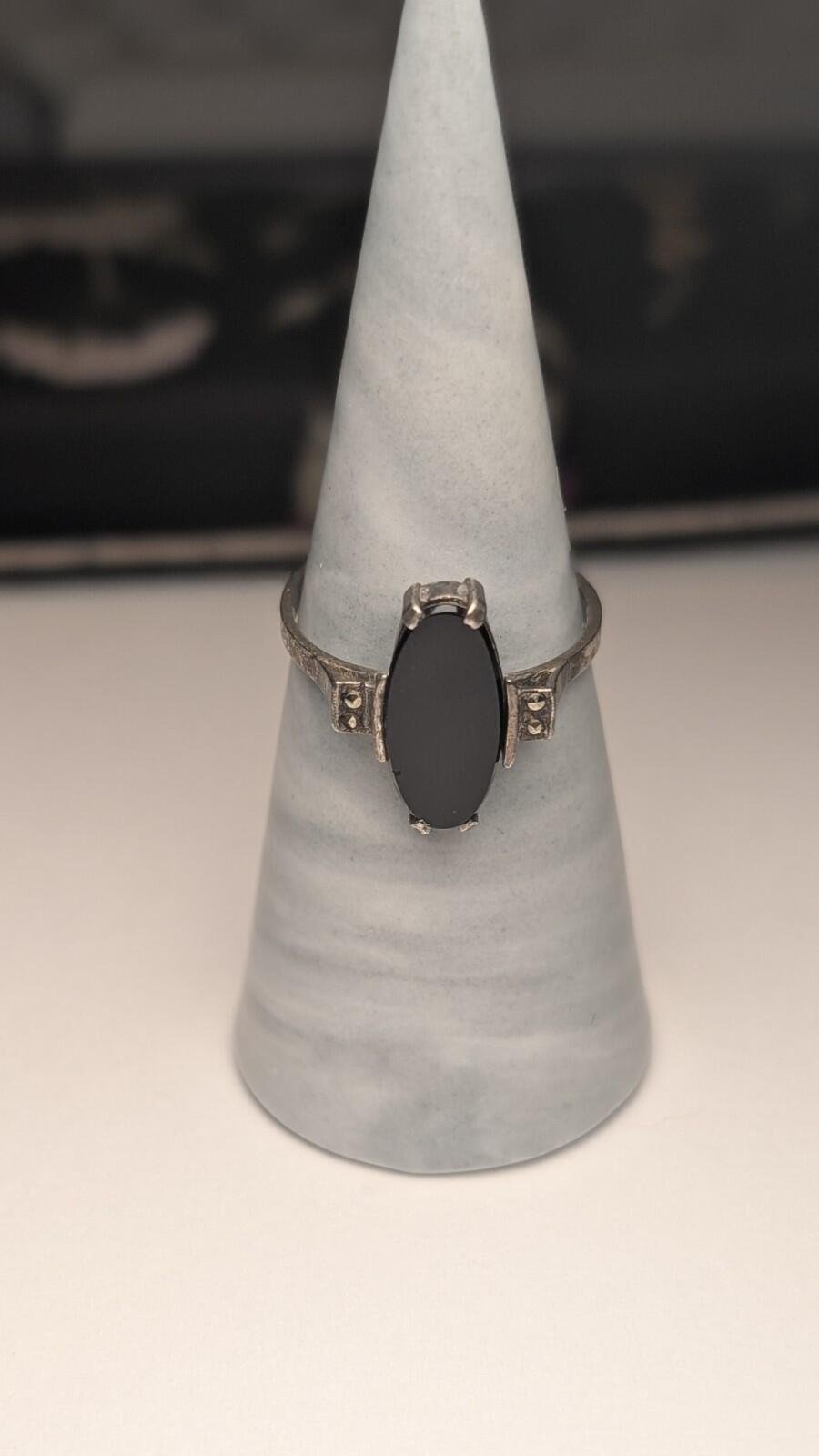 Vintage Sterling Silver Flat Face Oval Black Onyx Ring | Size Q 1/2 | 925 - Image 9