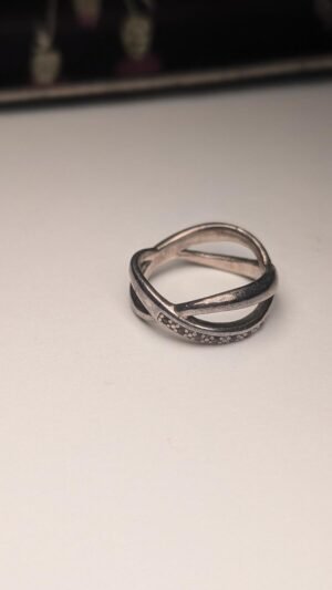 Vintage Sterling Silver Pink Gemstone Intertwined Ring | Size P 1/2 | 925 Silver