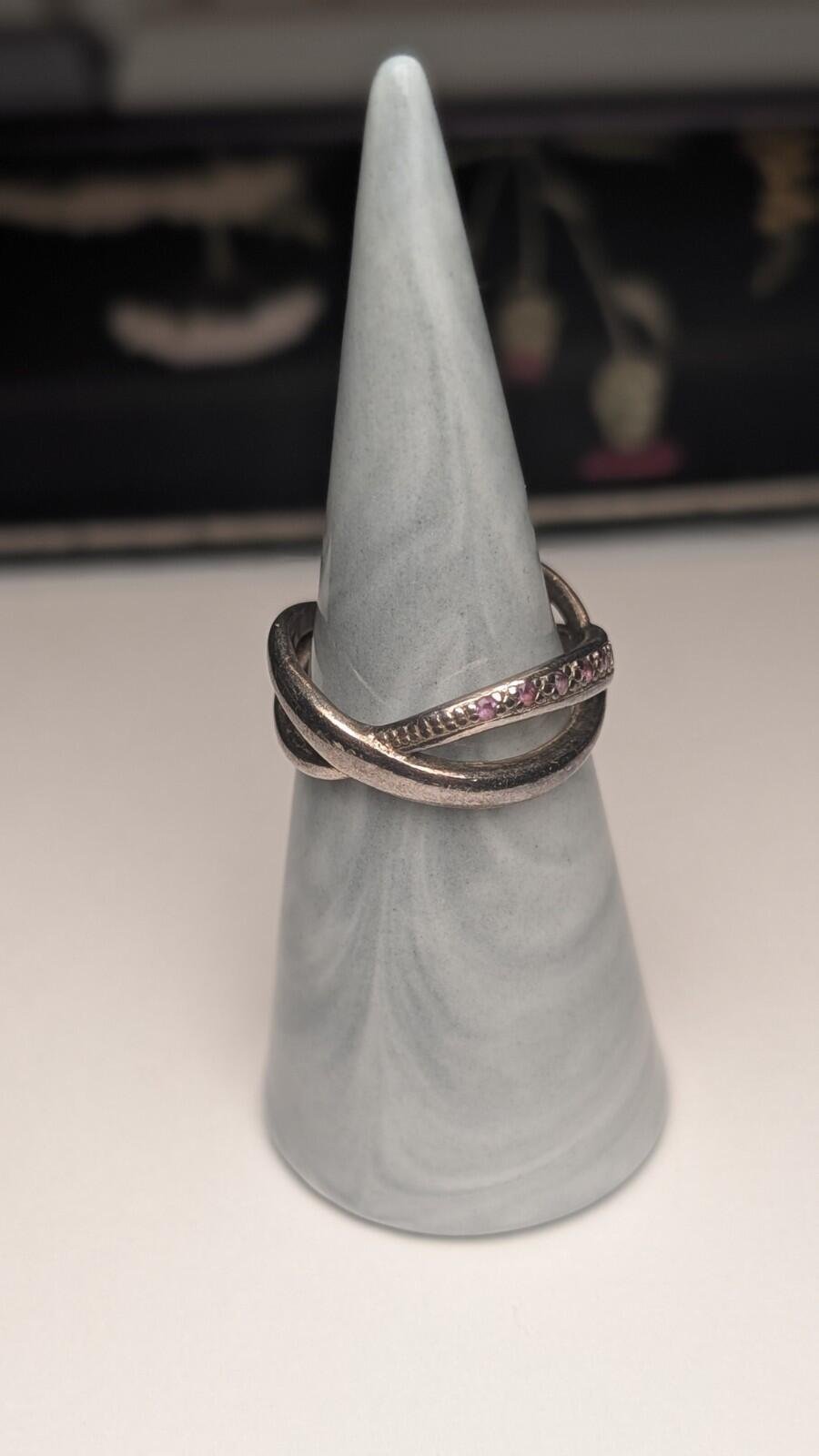 Vintage Sterling Silver Pink Gemstone Intertwined Ring | Size P 1/2 | 925 Silver - Image 7