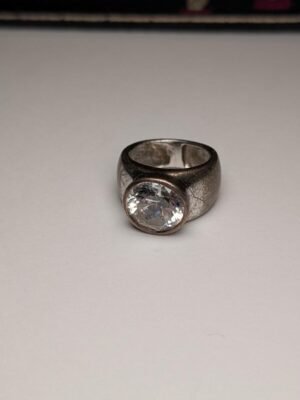 Vintage Sterling Silver Chunky Clear Gemstone Ring | J 1/2 | 925 Silver