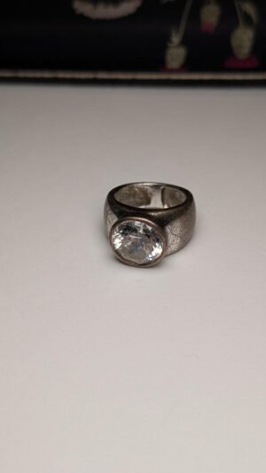 Vintage Sterling Silver Chunky Clear Gemstone Ring | J 1/2 | 925 Silver