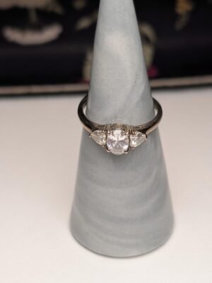 Vintage Sterling Silver 3 Stone Clear CZ Ring | Size P 1/2 | 925 Silver