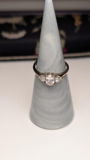 Vintage Sterling Silver 3 Stone Clear CZ Ring | Size P 1/2 | 925 Silver