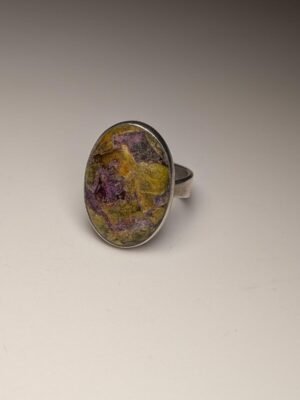 Vintage Sterling Silver Oval Atlantisite Gemstone Ring | Size P | 925 Silver