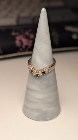 Vintage Sterling Silver Blue & Clear CZ Wishbone Chevron Ring | Size L 1/2 | 925
