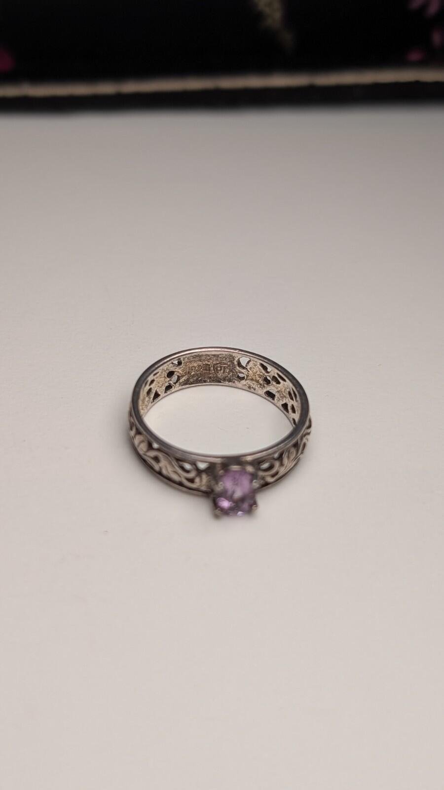 Vintage Sterling Silver Openwork Floral Amethyst Ring | Size M 1/2 | 925 Silver - Image 3