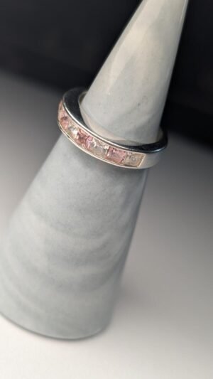 Vintage Sterling Silver Pink And Clear Gemstone Ring | Size L 1/2 | 925 Silver