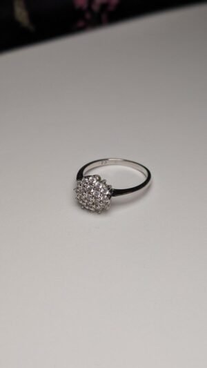 Vintage Sterling Silver Clear CZ Cluster Ring | Size Q | 925 Silver