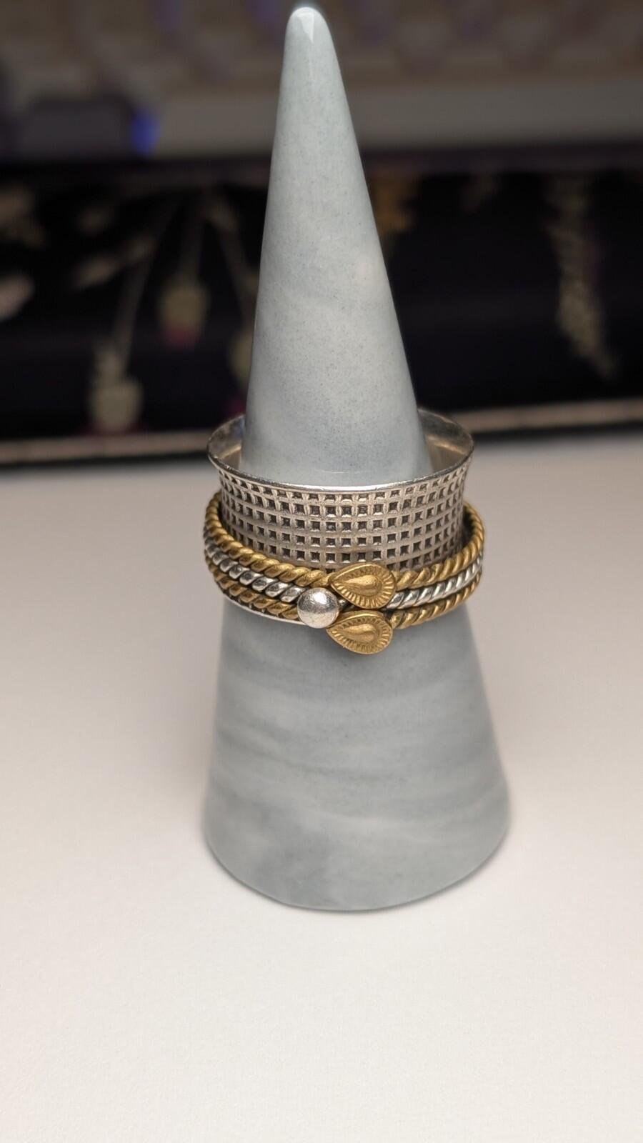 Vintage Sterling Silver & Gold Tone Spinner Ring | Size T 1/2 | 925 Silver