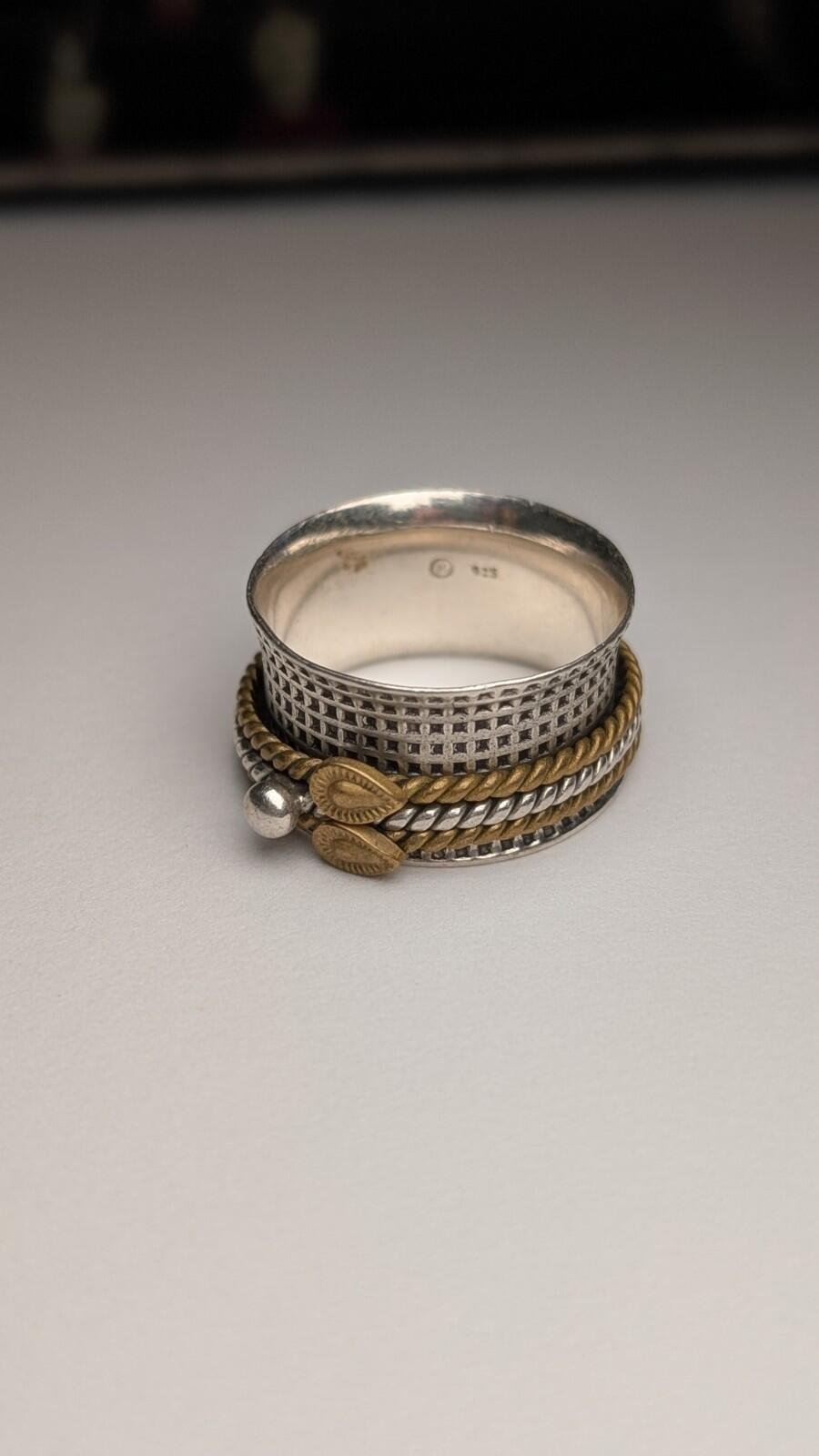 Vintage Sterling Silver & Gold Tone Spinner Ring | Size T 1/2 | 925 Silver - Image 3