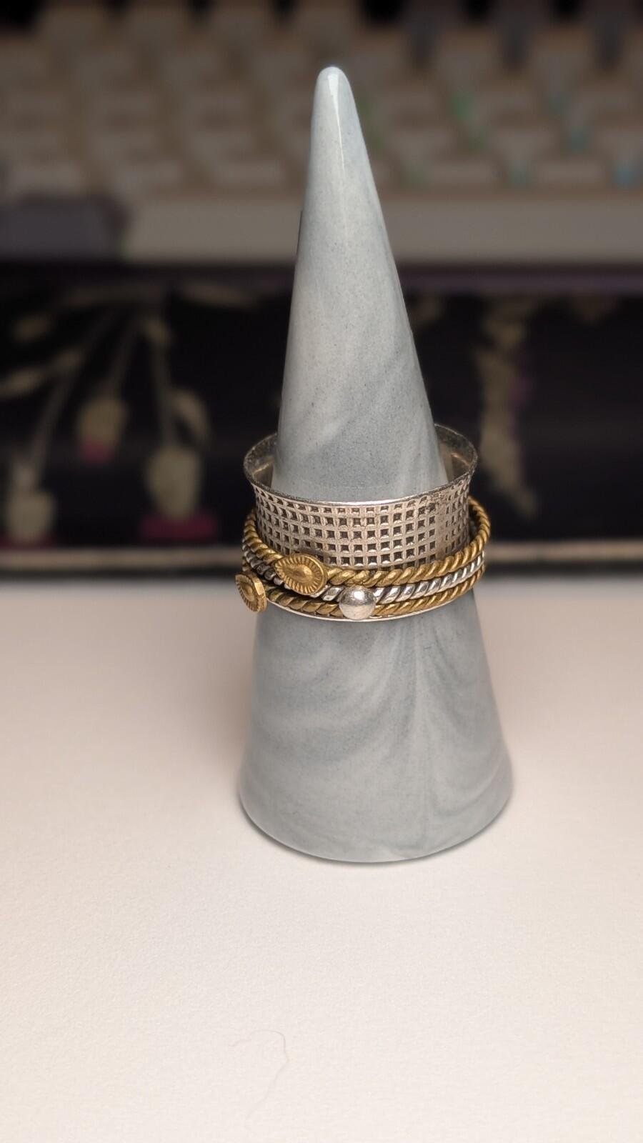 Vintage Sterling Silver & Gold Tone Spinner Ring | Size T 1/2 | 925 Silver - Image 4