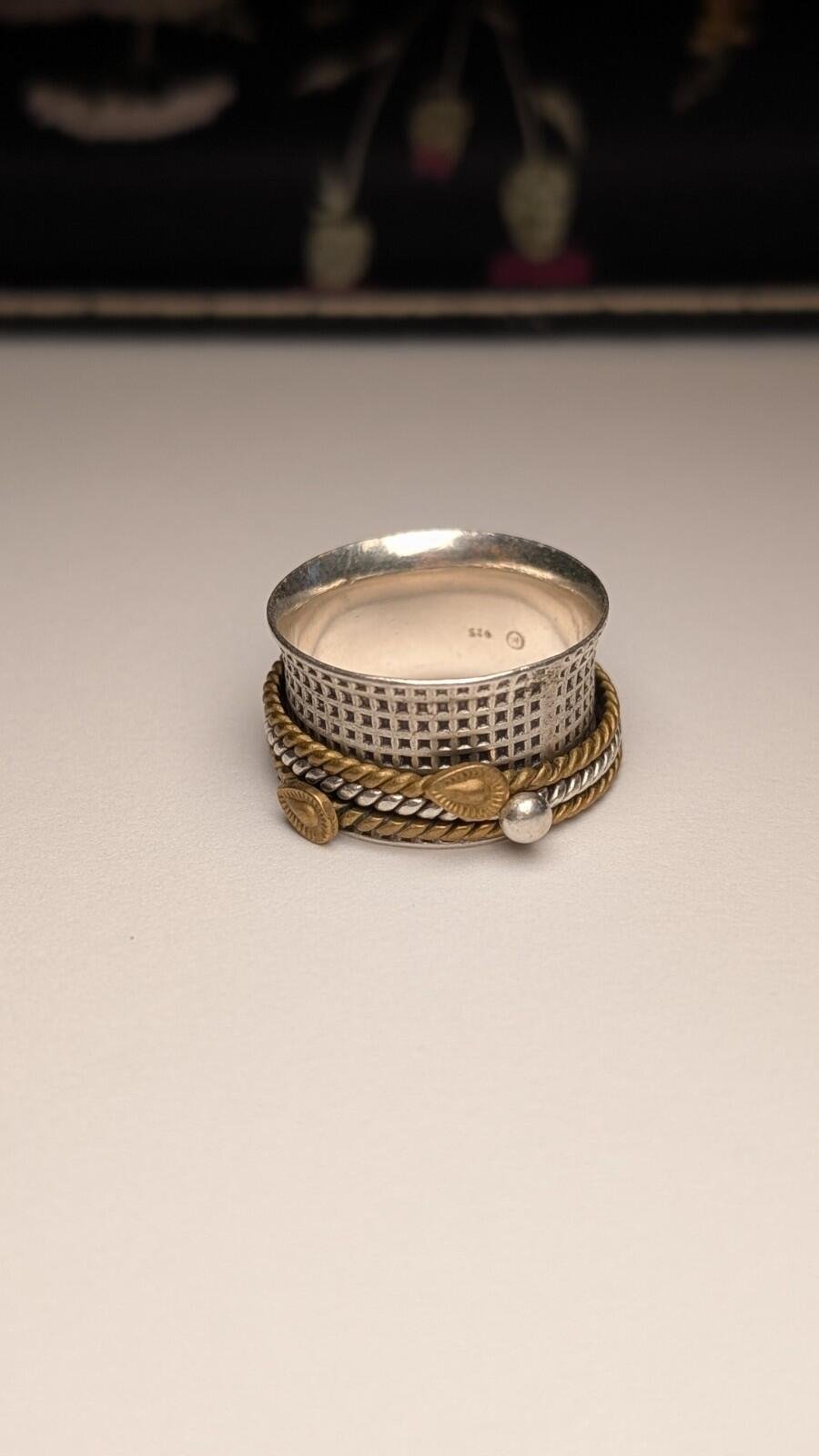 Vintage Sterling Silver & Gold Tone Spinner Ring | Size T 1/2 | 925 Silver - Image 5
