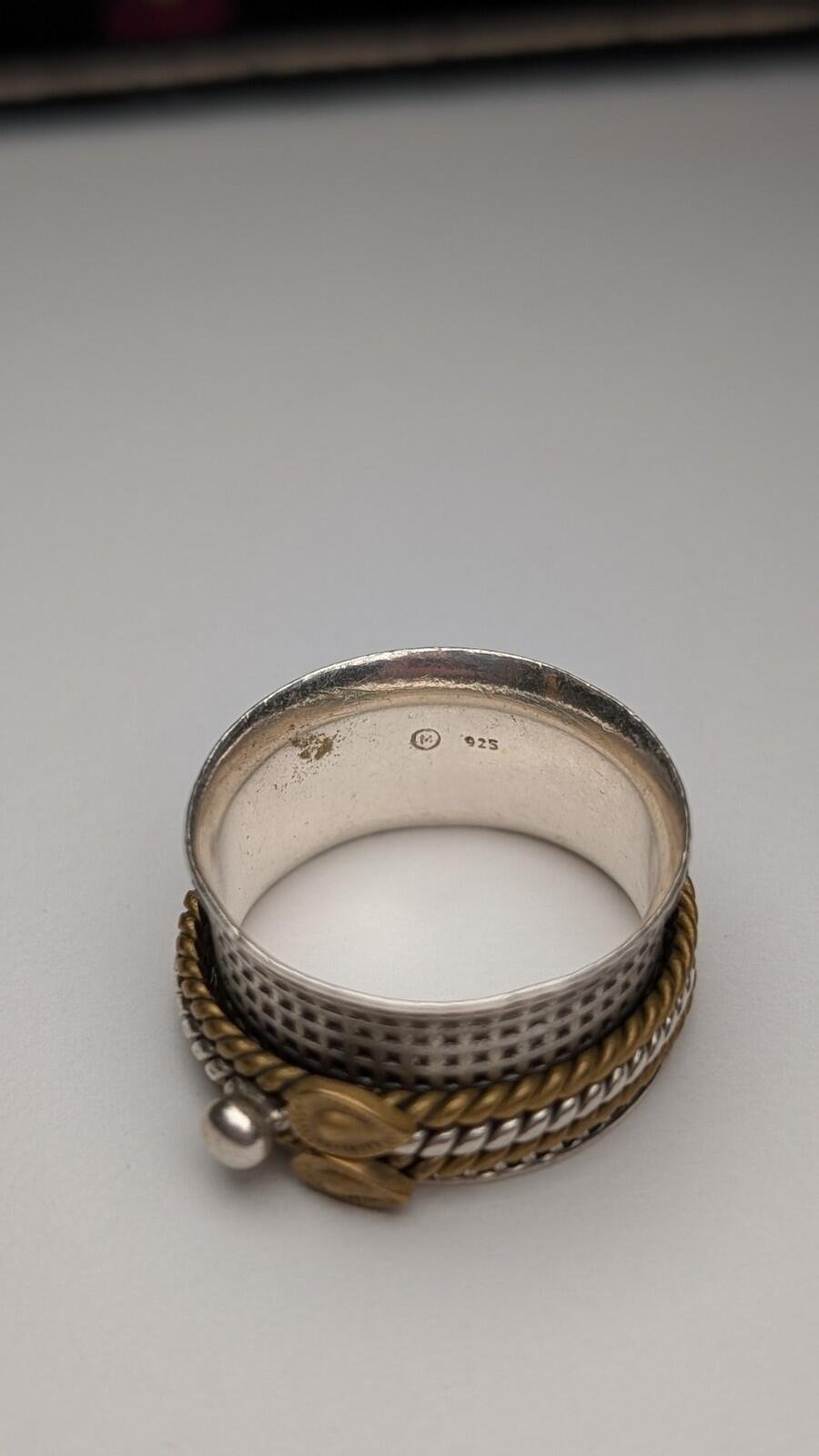 Vintage Sterling Silver & Gold Tone Spinner Ring | Size T 1/2 | 925 Silver - Image 6