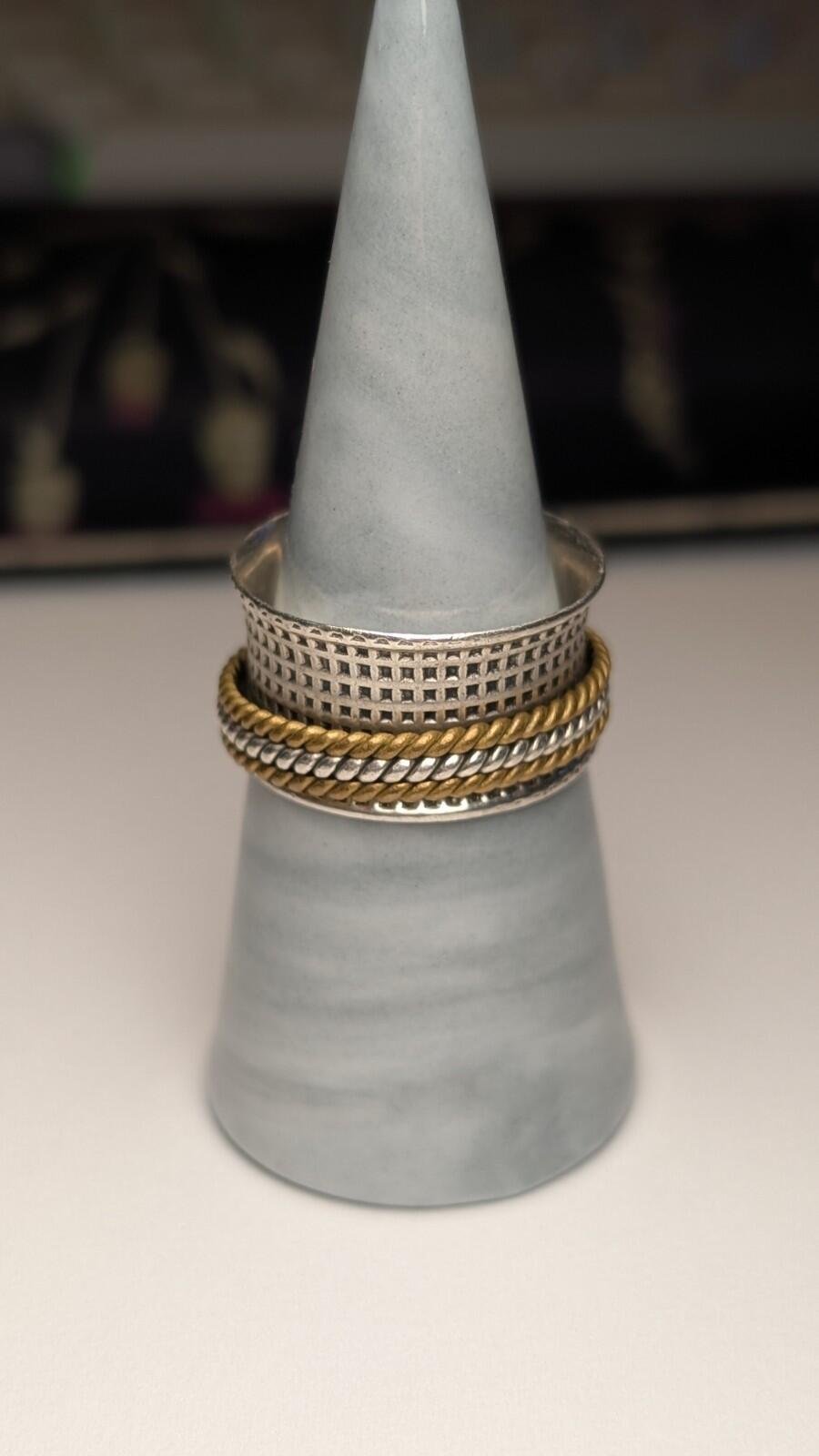 Vintage Sterling Silver & Gold Tone Spinner Ring | Size T 1/2 | 925 Silver - Image 8