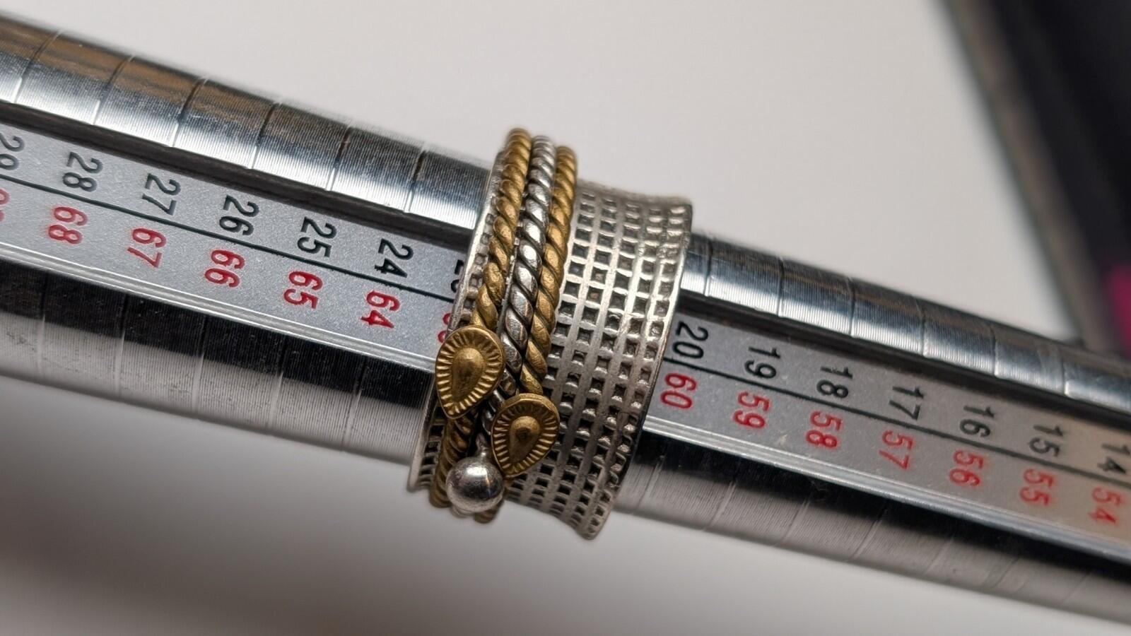 Vintage Sterling Silver & Gold Tone Spinner Ring | Size T 1/2 | 925 Silver - Image 10