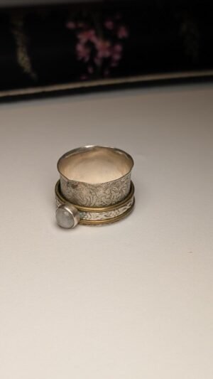 Vintage Sterling Silver Chunky Gold Tone Spinner Ring | Size S | 925 Silver