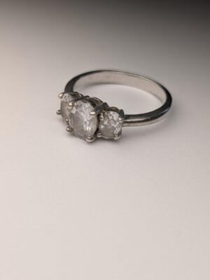 Vintage Sterling Silver 3 Stone Trilogy Ring | Size Q | 925 Silver
