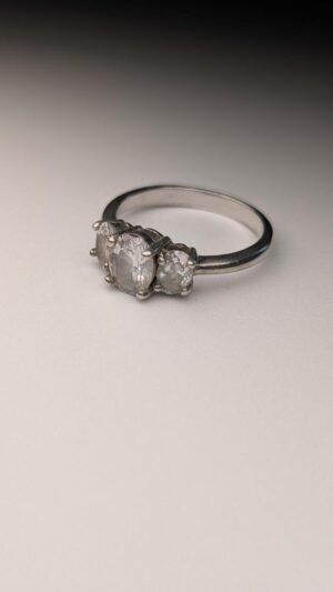 Vintage Sterling Silver 3 Stone Trilogy Ring | Size Q | 925 Silver