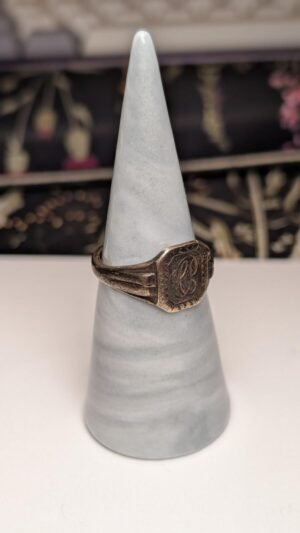 Vintage 9ct Plated Sterling Silver Engraved Signet Ring | Size R | 925 Silver