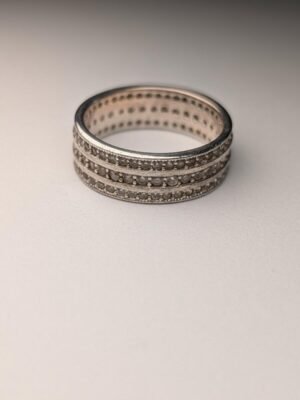 Vintage Sterling Silver 3 Row CZ Gemstones Ring | Size N | 925 Silver